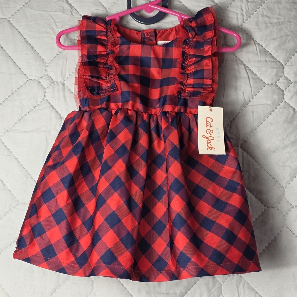 cat and jack christmas dress Baby Girls & Buffalo Plaid Ruffle Sleeve Christmas holiday Size:62 cm characterdresses Paneled ribbed stretch-silk midi